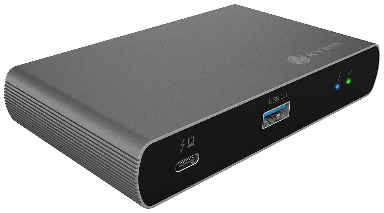 Externý kovový box na pevný disk s USB 3.1 pripojením. Má LED indikátory a moderný, štíhly dizajn.