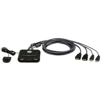 KVM prepínač s káblami a USB portami umožňuje ovládanie viacerých počítačov pomocou jednej klávesnice a myši.