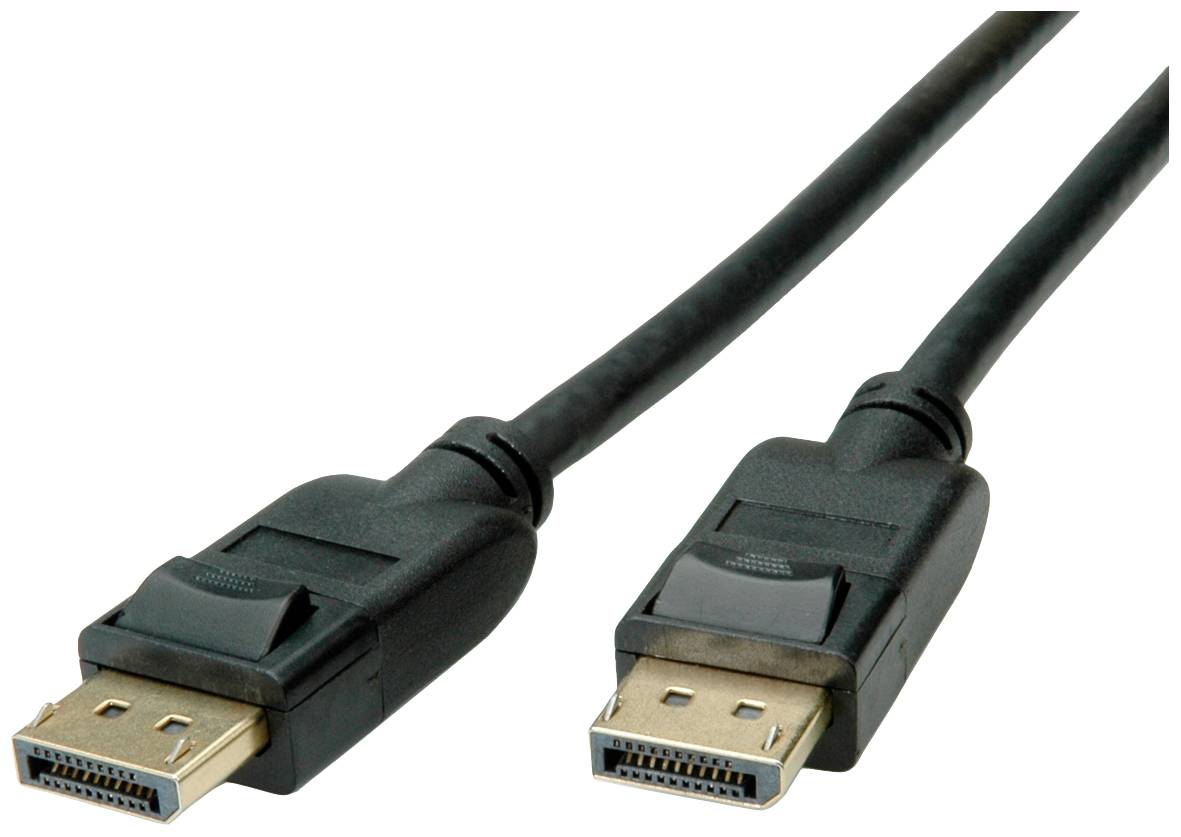 Dva DisplayPort káble s čiernymi konektormi.