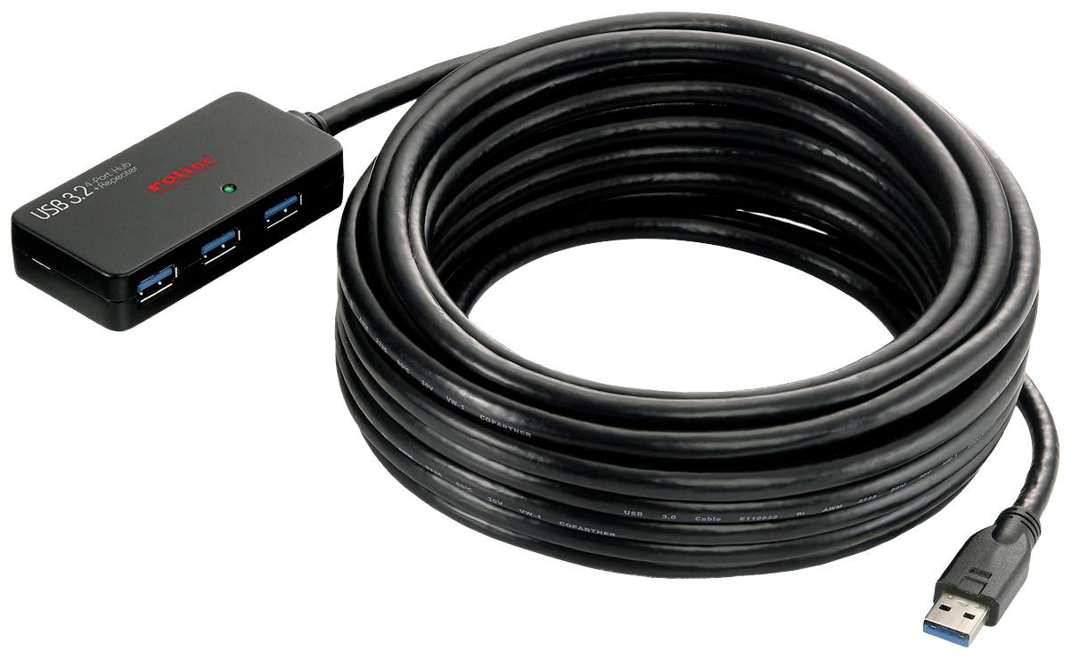 USB 3.0 predlžovací kábel so štyrmi portmi a dlhým káblom.