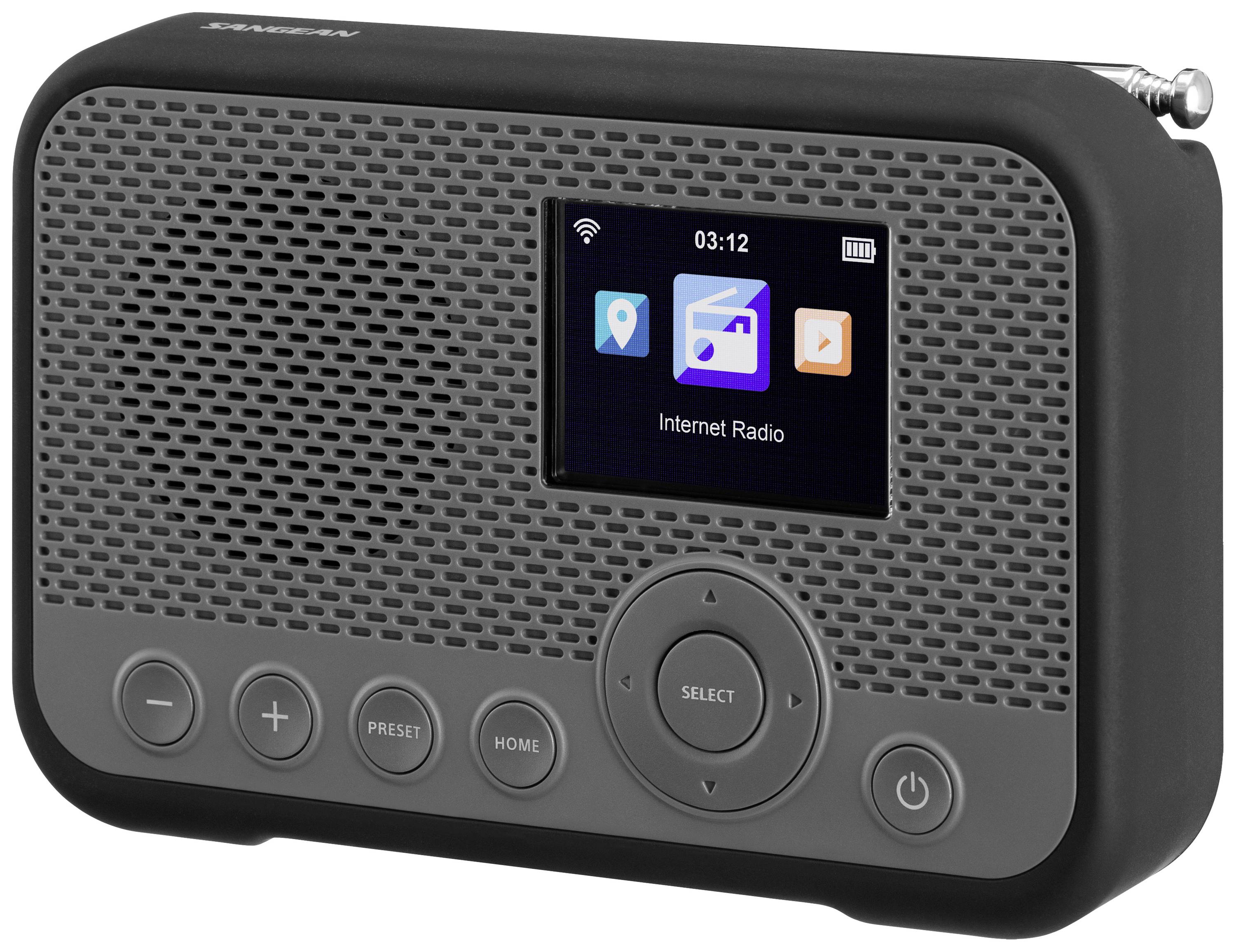Sangean WFR-39 Radio Internet Pocket Internet, DAB, FM Internetradio, FM, WLAN Spotify, Funzione allarme, ricaricabile Grigio, Nero