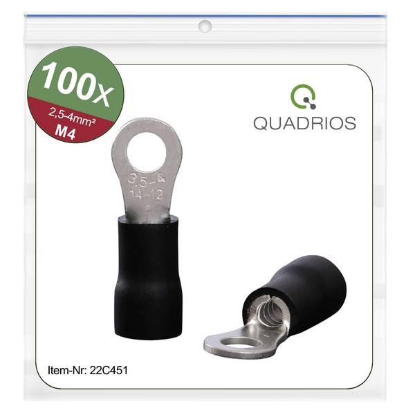 Quadrios 22C451 guľaté káblové oko Prierez=4.0 mm² Ø otvoru=4.3 mm čiastočne izolované čierna 1 sada