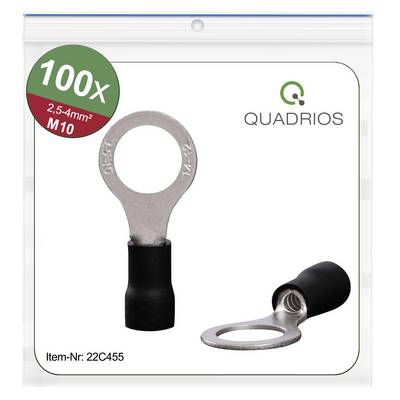 Balenie so 100 káblovými koncovkami Quadrios, 2,5-4mm² M10, z kovu s čiernou izoláciou, katalógové číslo 22C455.