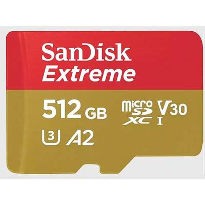 SanDisk Extreme microSD karta, 512 GB, U3, A2, V30, vhodná pre rýchly prenos dát a nahrávanie 4K videí.