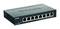 Čierny D-Link 8-portový ethernetový switch s ôsmimi číslovanými LAN portami a LED indikátormi na prednej strane.