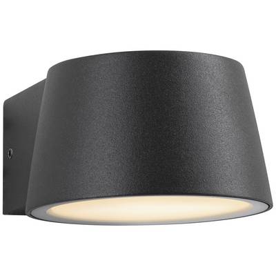 Nástenná lampa z čierneho kovu s difúzne osvetleným spodným okrajom.
