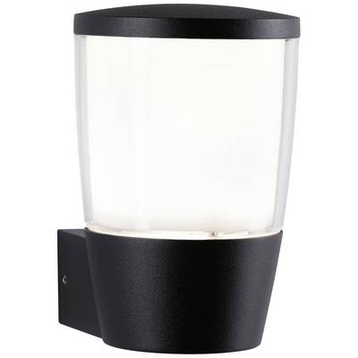 Moderná čierna vonkajšia nástenná lampa s valcovitým, priehľadným skleneným dizajnom. Ideálna na osvetlenie vstupov alebo záhrad.