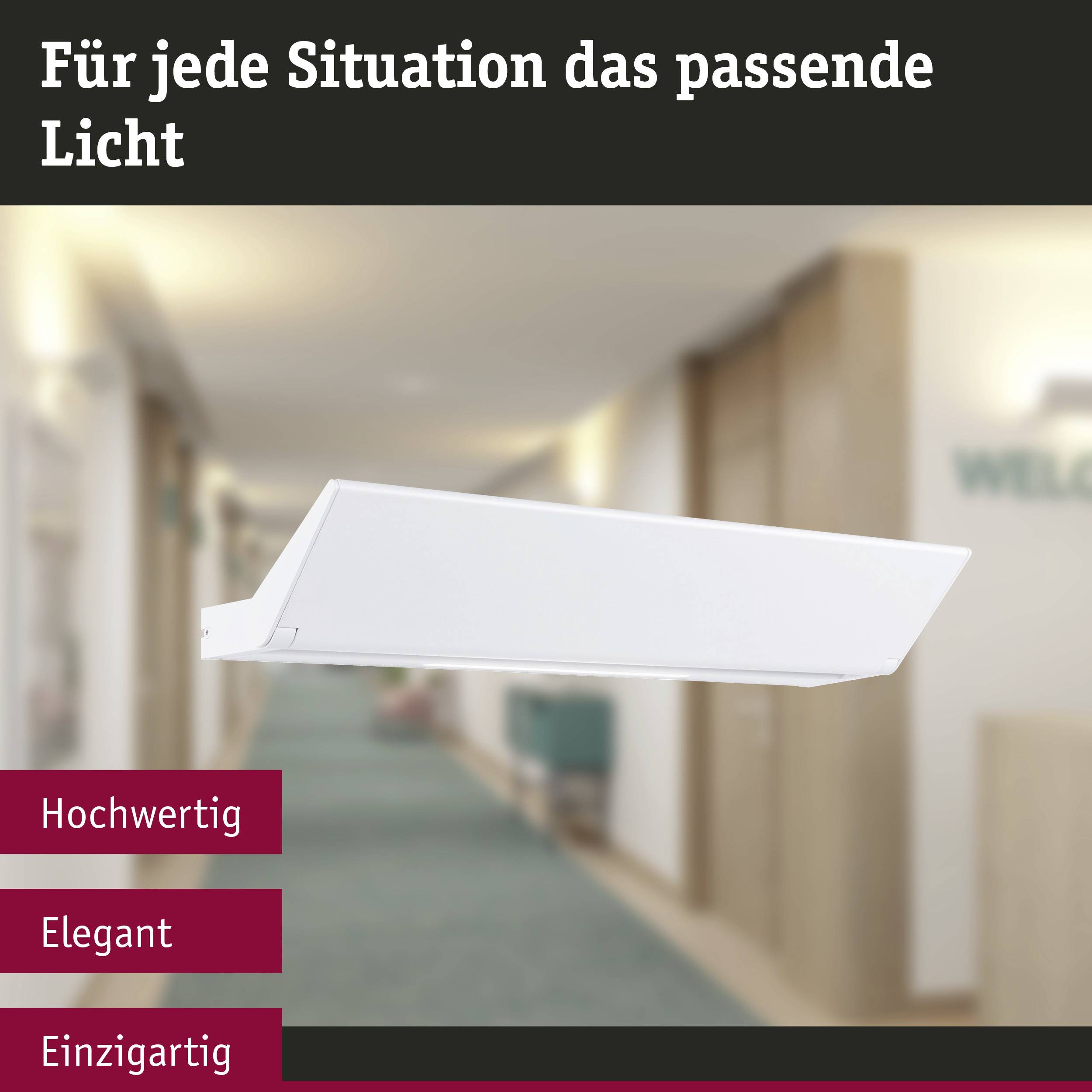 Obrázok znázorňuje modernú stropnú lampu v chodbe s textom 'Správne svetlo pre každú situáciu', 'Vysokokvalitné', 'Elegantné', 'Jedinečné'.