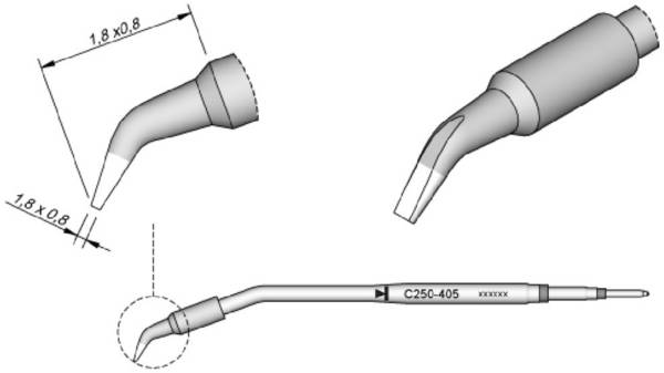 JBC Tools C250405 spájkovací hrot dlátová forma, zahnutá Veľkosť hrotov 0.8 mm Dĺžka hrotov 12 mm Obsah 1 ks