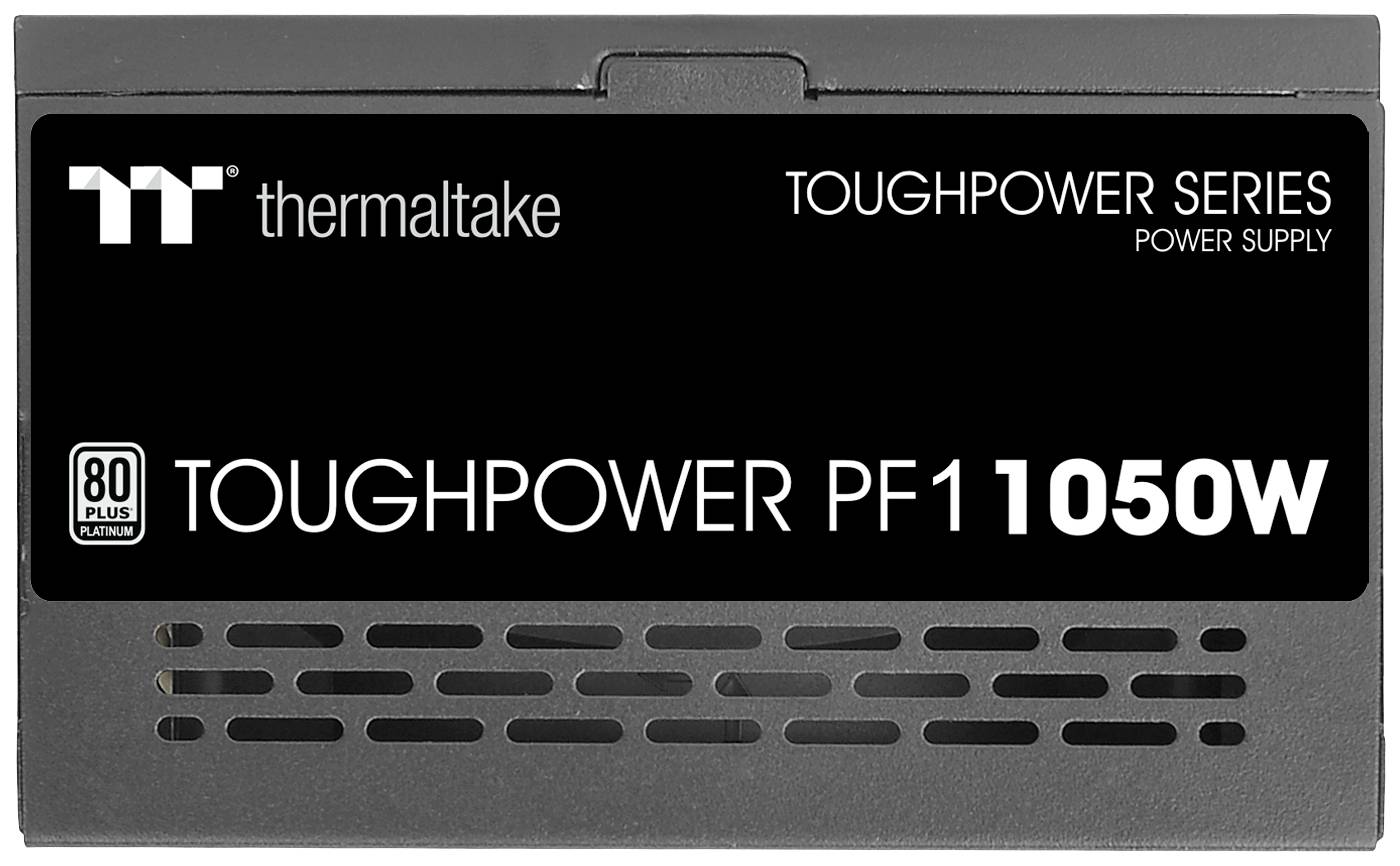'Thermaltake Toughpower PF1 1050W napájací zdroj, certifikovaný 80 Plus Platinum, navrhnutý pre vysokú energetickú efektivitu.'