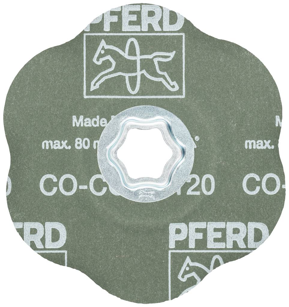 Brúsny kotúč s logom koňa a textom 'Vyrobené v', 'max. 80', 'CO-COOL 120'.