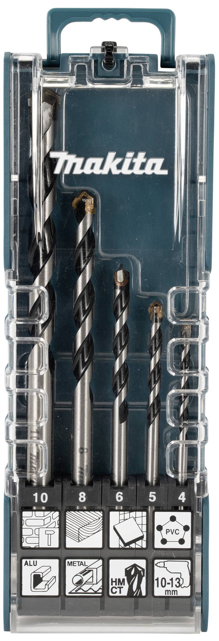 Makita E-14255 Hårdmetal Multibor-sæt 5 dele 4 mm, 5 mm, 6 mm, 8 mm, 10 mm Hurtigspændende borepatron 1 Set