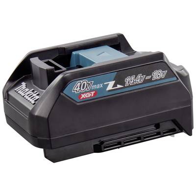 Čierny akumulátor Makita XGT s modrou krytkou, s nápisom '40V max, 14.4V - 18V'. Vhodný pre elektrické náradie.
