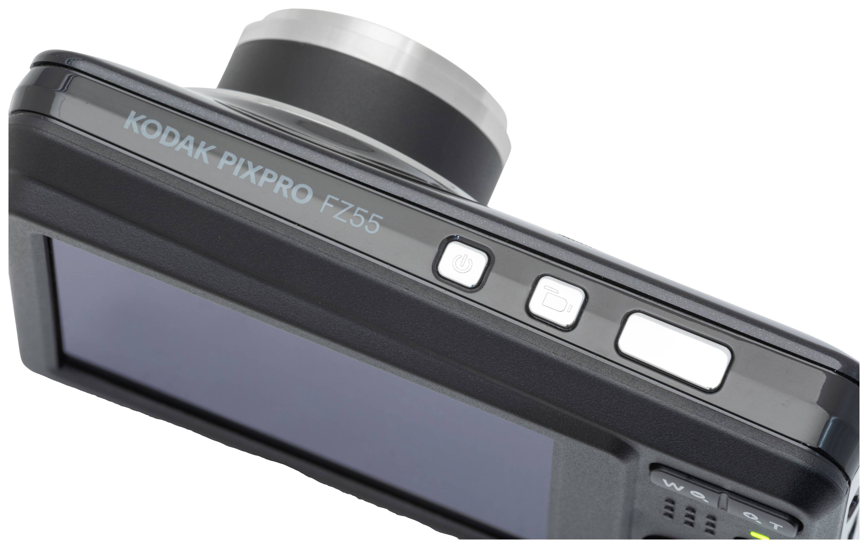 Digitálny fotoaparát Kodak, model PIXPRO FZ55, s veľkým displejom a ovládacími tlačidlami.