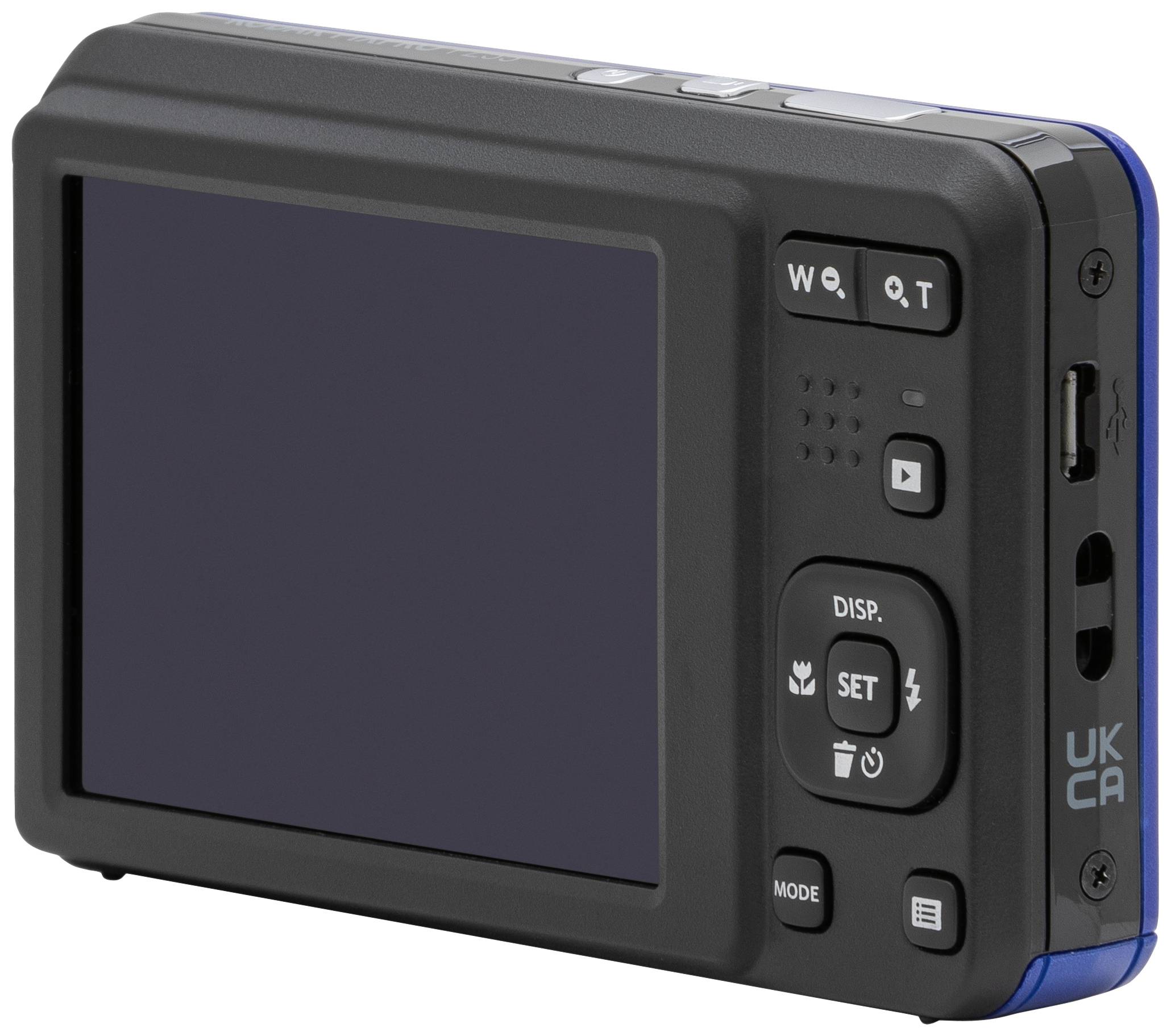 Zadný pohľad na digitálny fotoaparát s LCD displejom a rôznymi ovládacími tlačidlami vrátane tlačidla 'SET'.