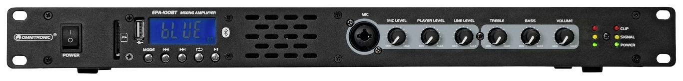 Čierny audioprocessor s viacerými ovládačmi a digitálnym displejom. Vľavo sieťový prepínač, vpravo LED indikátory úrovne signálu.