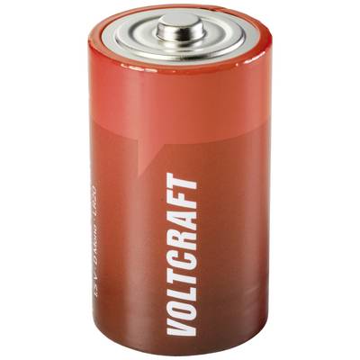 'VOLCRAFT' červená D batéria, 1,5 V, valcovitý tvar, čisté pozadie.