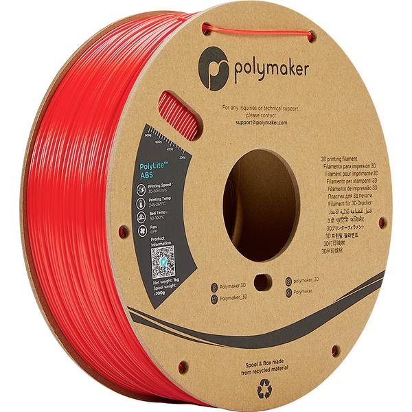 Polymaker PE01004 PolyLite vlákno pre 3D tlačiarne ABS plast  Bez zápachu 1.75 mm 1000 g červená  1 ks