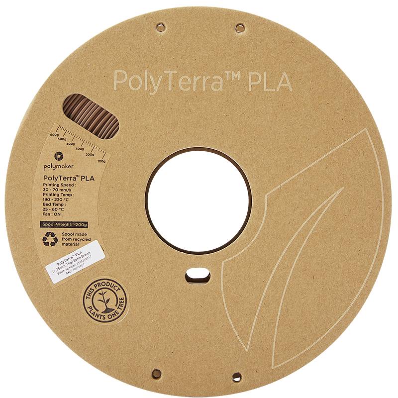 Prírodná cievka 3D tlačového filamentu, PolyTerra PLA, 1,75 mm, 1000 g. Vyrobená z prírodného materiálu s recyklačným jadrom.