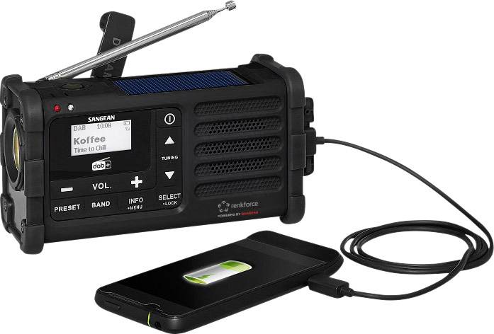 Renkforce RF-DAB-MMR88 RF-5266164 outdoorové rádio, DAB+, FM, pohotovostné rádio, USB, Ručná kľučka, solárny panel, možn-6