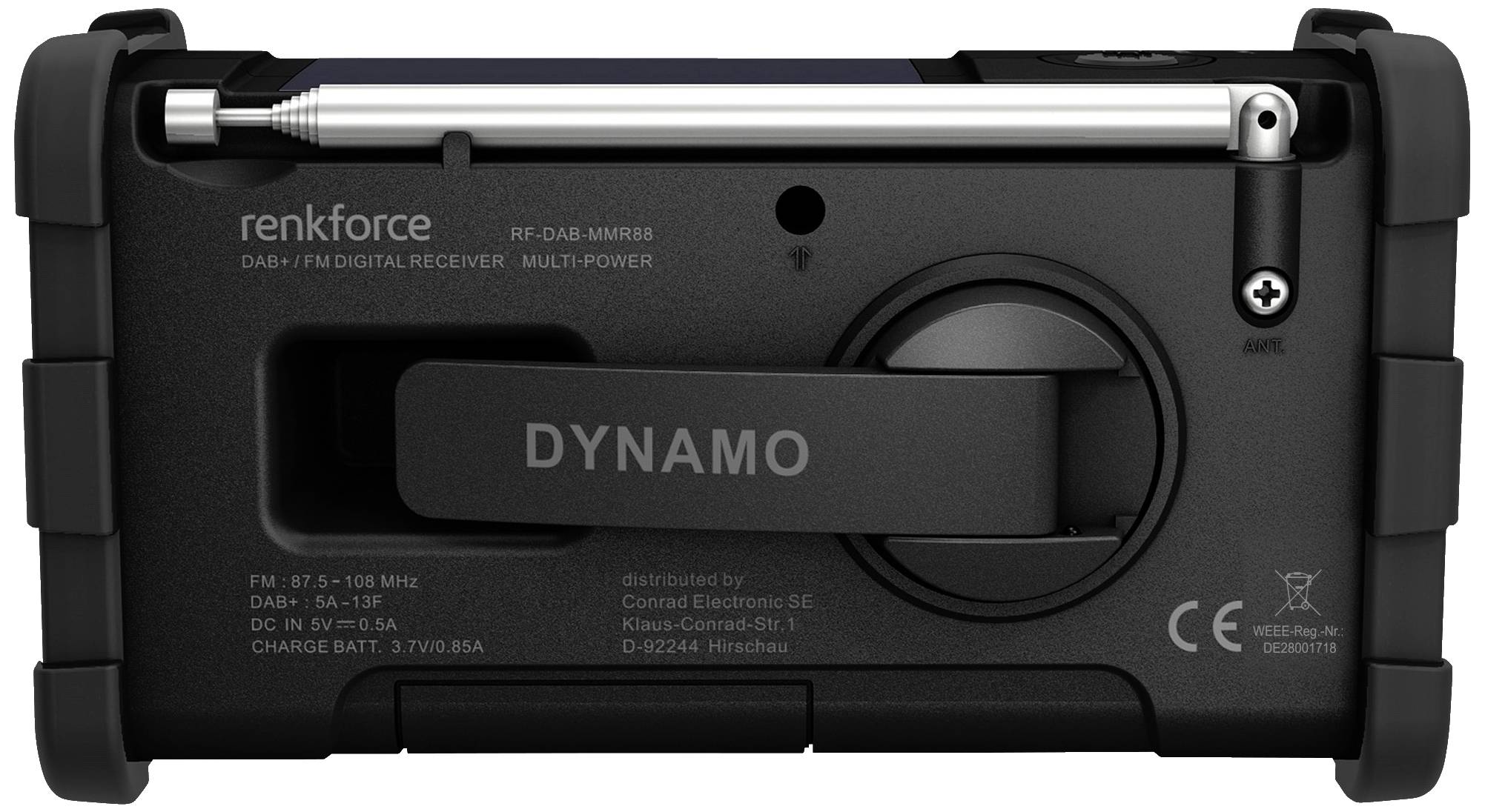 Renkforce RF-DAB-MMR88 RF-5266164 outdoorové rádio, DAB+, FM, pohotovostné rádio, USB, Ručná kľučka, solárny panel, možn-4