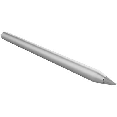 Strieborný dotykový stylus s oblým hrotom na bielom pozadí.