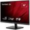 32-palcový monitor ViewSonic s červeným pozadím a logami pre filter modrého svetla, bez blikania a technológiu IPS SuperClear. Pohľad na displej.