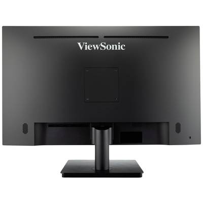 Čierny počítačový monitor zozadu, s nápisom 'ViewSonic' v strede hore. Stojan monitora je viditeľný.