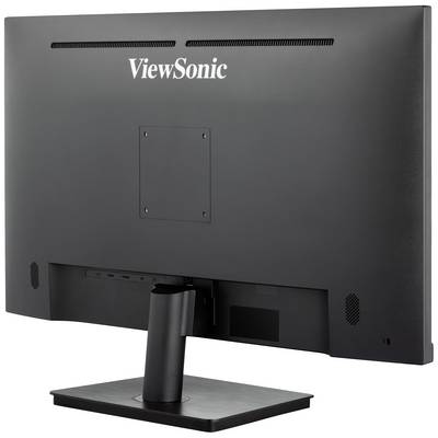 Čierny počítačový monitor zozadu, s logom značky 'ViewSonic' hore. Monitor je namontovaný na obdĺžnikovom podstavci.