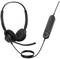Čierna káblová headset so zobraziteľným mikrofónom a ovládacími prvkami na reguláciu hlasitosti a ovládanie hovorov na kábli.