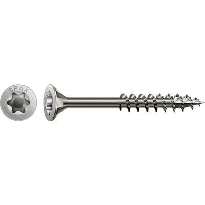 Kovrová skrutka so zápustnou hlavou a Torx drážkou leží horizontálne. Na hlave je vygravírované 'SPAX'.