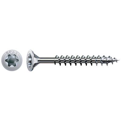 Oceľový skrutka s Torx hlavou a čiastočným závitom, vhodná pre drevené spoje. Vľavo je viditeľná hlava s nápisom 'Spax'.
