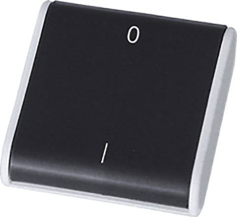 Obrázok znázorňuje čierny páčkový prepínač so striebornými bokmi, označený symbolmi '0' pre vypnutý stav a 'I' pre zapnutý stav.