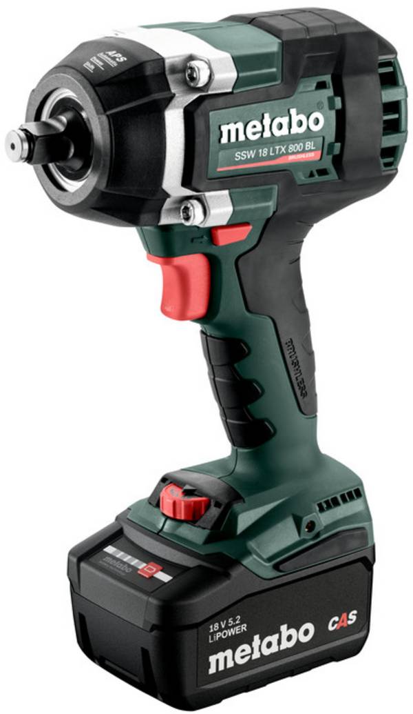 Metabo SSW 18 LTX 800 BL, 602403650 aku rázový uťahovač, +800 Nm, 18 V, 5.2 Ah, Li-Ion akumulátor, + akumulátor, vr. 2x aku, vr. nabíjačky