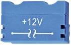 Modrý bezpečnostný blok s nápisom '+12V'.