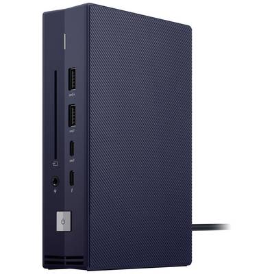 Tmavmodrý technický prístroj vo vertikálnej polohe s viacerými USB portami, audio jackom pre slúchadlá a vypínačom na prednej strane.