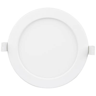 Okrúhle biele stropné LED svietidlo, ploché, s bočnými úchytmi, pred neutrálnym pozadím.