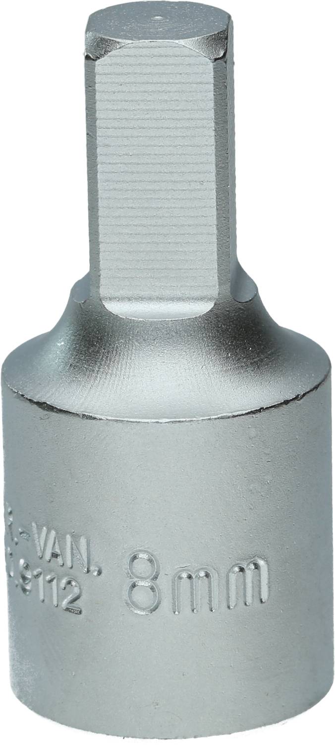 Šesťhranný nástrčný kľúč 8 mm zo strieborného kovu, používaný pre skrutkovacie práce.