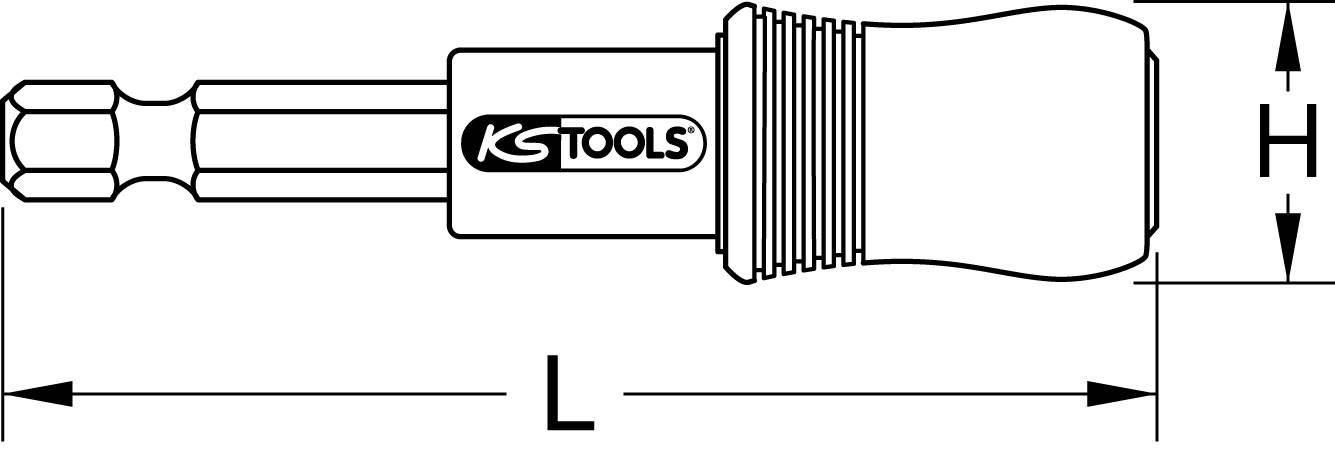 Diagram skrutkovača s vyznačenými rozmermi 'L' pre dĺžku a 'H' pre výšku. Logo 'KS TOOLS' je viditeľné.