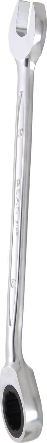 Strieborný kľúč s otvoreným koncom a kruhovým zakončením, vhodný na utiahnutie alebo uvoľnenie matíc a skrutiek.