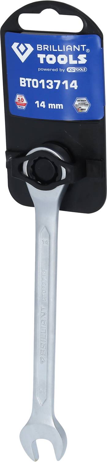 Kľúč na skrutky, 14 mm, od Brilliant Tools, na čiernom držiaku s produktovým číslom BT013714.