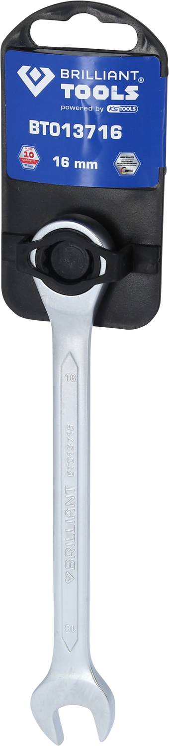 Vidlicový kľúč od 'BRILLIANT TOOLS', model BT013716, veľkosť 16 mm, na blistrovej karte.