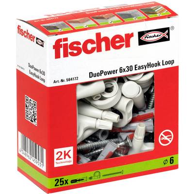 Balíček kotiev fischer DuoPower 6x30 EasyHook Loop do steny, obsahujúci 25 kusov a technológiu 2K.