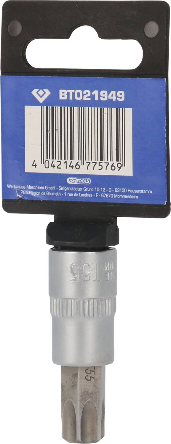 'Torx bit T55 od BT021949, zabalený v modrej krabičke s čiarovým kódom 4042146775769.'