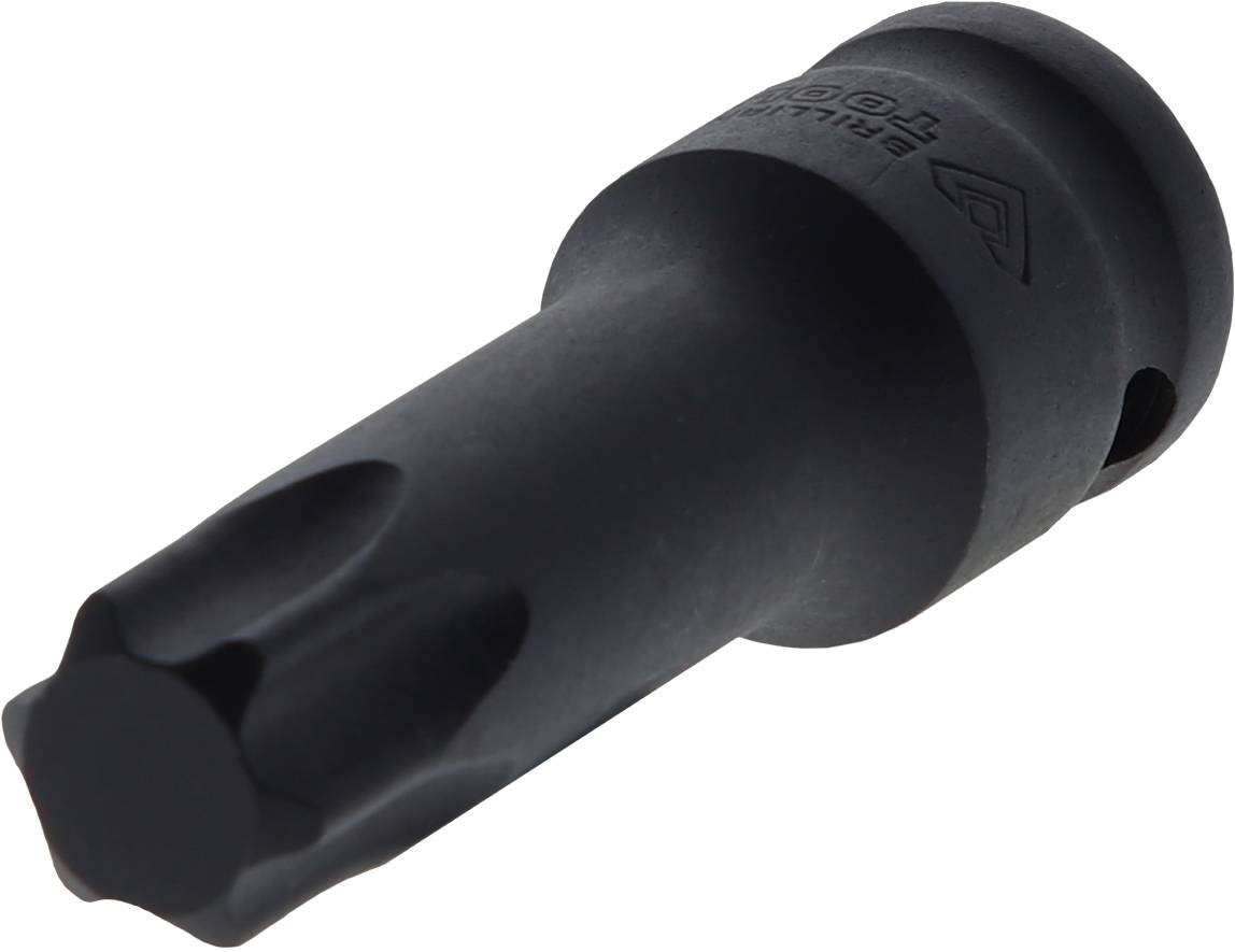 Čierny skrutkovací bit s hviezdicovitým profilom Torx, ktorý sa používa pre špeciálne aplikácie skrutkovania.