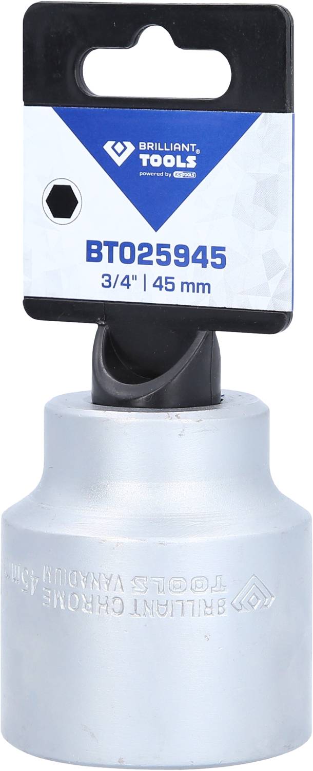 Nástrčný kľúč s 3/4-palcovým pohonom a veľkosťou 45 mm, značka 'Brilliant Tools', určený pre mechanické použitie.