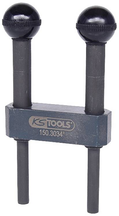 Nástroj od KS Tools s modelovým číslom 150.3034R, pozostávajúci z rukoväte a dvoch vertikálnych tyčí s guľovitými koncami.