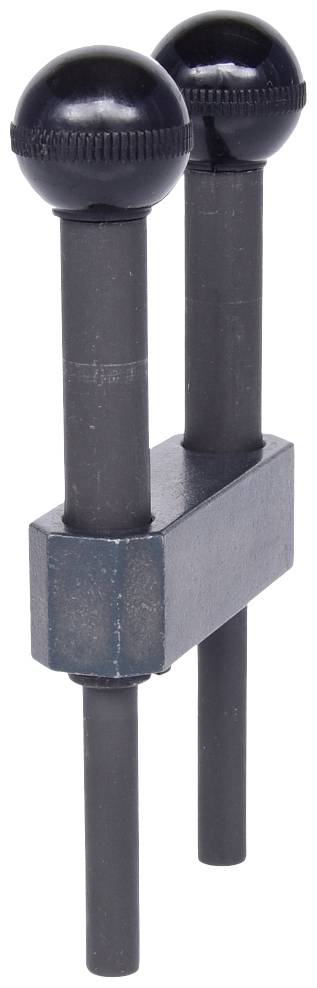 Mechanický nástroj s dvoma paralelnými čiernymi tyčami a guľovými rukoväťami.