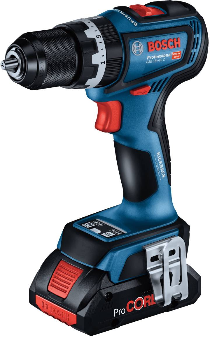 Bosch Professional GSB 18V-90 C -Slagborrmaskin batteri borstfri, inkl. Bluetooth Modul, inkl. 2x batterier, inkl. laddare, inkl. väska