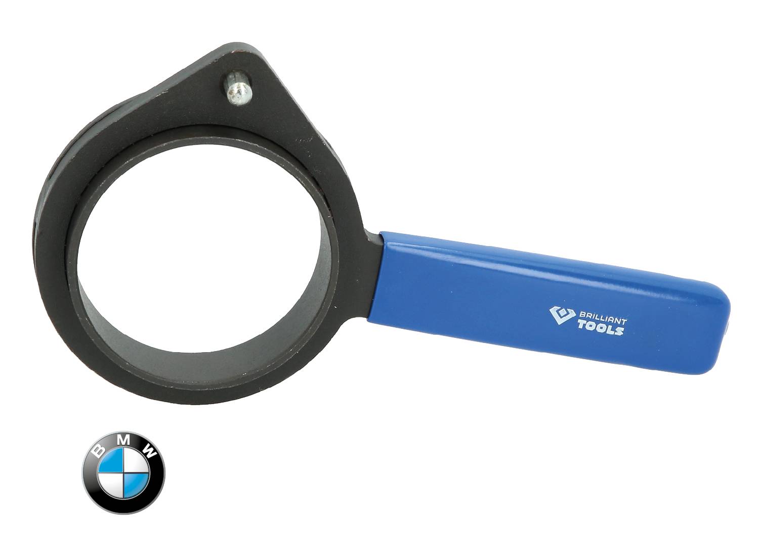 Náradie 'Brilliant Tools' s modrým držadlom, vhodné pre údržbárske práce. Logo BMW v ľavom dolnom rohu obrázku.